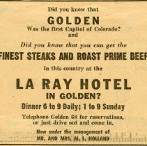 Advertisement for LaRay Hotel