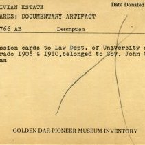 Documention card for Amos Snodgrass carving donation - side 2