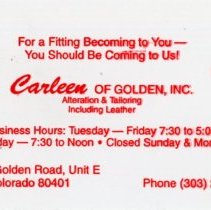 Carleen of Golden business card