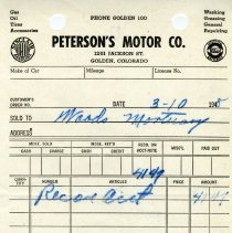 Peterson's Motor Co. receipt to Woods Mortuary