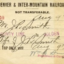 Denver & Inter-Mountain RR Co. train ticket