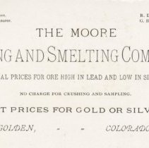 Advertising card for Moore Mining and Smelting Company