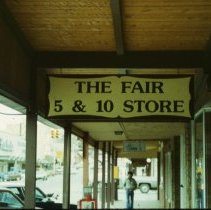 Entrance under awning for The Fair 5 & 10 Store