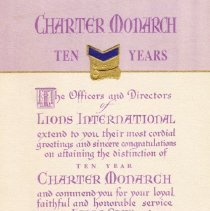 Golden Lions Club congratulatory card