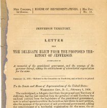 Printed letter regarding status of Jefferson Territory to Congress