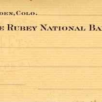 Book of blank checks drawn on Rubey National Bank