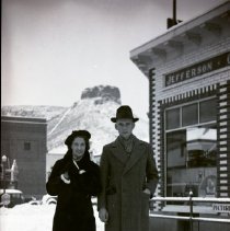 Fritz & Virginia Miller Weigand in front of Quaintance Building