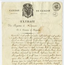 Letter Extrait on Canton De Geneve letterhead