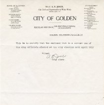 Memorandum from City of Golden,  1913