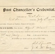Golden Lodge No. 10 Knights of Pythias certificate for Alfred Olson