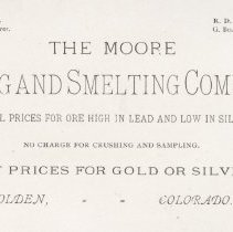 Three advertising cards - The Moore Mining and Smelting Co., Golden
