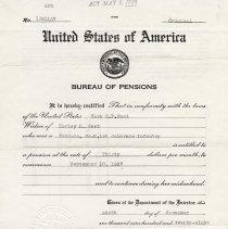 Harley D. West miltary pension for widow Vera West, 1928 - front