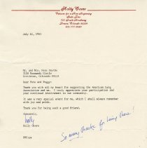 Letter to Pete & Peggy Smythe from Holly Coors, 1983