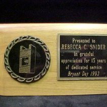 Plaque to Becky Snider, Bell Ringer