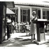 Mary Frances Bestor Cram Speaking in Bestor Plaza