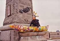 Greg Hill Seated in his Cereal Box, Samuel de Champlain Monument, Ottawa Ontario