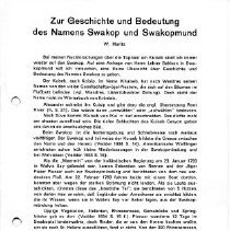 Geschichte und Bedeutung des Namens Swakop - Moritz, W.