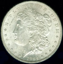 Obv: 1884 Morgan Silver Dollar, US.