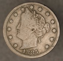 1885 5 cent (with cents), Breen 2540, US.