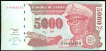 ZAIRE, 5000 Nouveau Zaire, Democratic Republic of the Congo, Bank of Zaire,