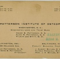 Patterson Institute of Osteopathy Business Card