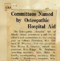 Committees Named by Osteopathic Hospital Aid