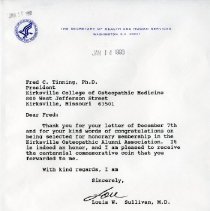 Letter to Fred C. Tinning from Louis W. Sullivan