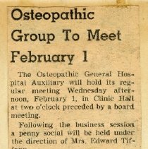 Osteopathic Group To Meet February 1