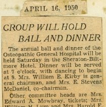 Group Will Hold Ball And Dinner