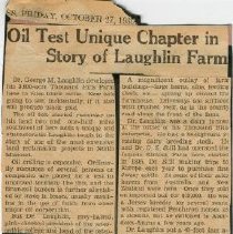 "Oil Test Unique Chapter in Story of Laughlin Farm" Newspaper Clipping
