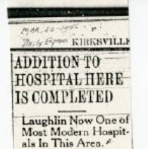 Addition to Hospital Here is Completed Newspaper Clipping