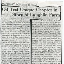 Oil Test Unique Chapter in Story of Laughlin Farm Newspaper Clipping
