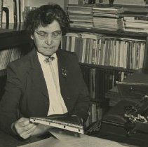 Marie A. Johnson at desk 1952