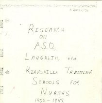 Research on A.S.O., Laughlin, and Kirksville Training Schools of Nurses 190