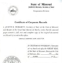 Photocopy of Certificate of Corporate Records for KOAA