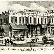 Reprint of drawing of east portion of south side of Kirksville square
