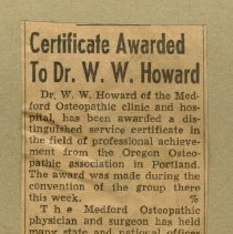 Certificate Awarded to Dr. Warner W. Howard