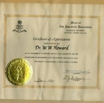 Sons of the American Revolution Certificate of Appreciation