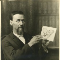 Photo of oil painting of AT Still pointing to pelvis drawing with pencil