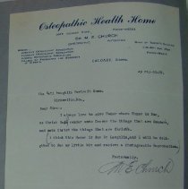 Letter from M.E. Church to the National Laughlin Portrait Committee