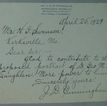 Letter from J.D. Cunningham to H.G. Swanson