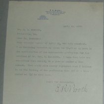 Letter from E.R. Booth to H.G. Swanson