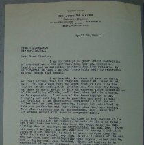 Letter from John W. Hayes to H.G. Swanson
