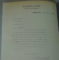 Letter from Morris G. Kirk to H.G. Swanson
