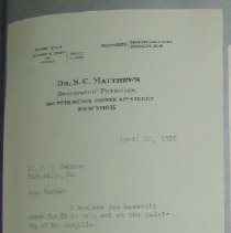 Letter from S.C. Matthews to H.G. Swanson