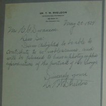Letter from T.W. Sheldon to H.G. Swanson