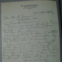 Letter from Canada Wendell to H.G. Swanson