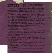 Beware Ye Freshmen insults & unwritten laws list ca. 1904