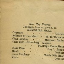 ASO Class Day Program ca. 1904 Jun 21