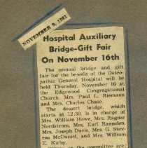 Hospital Auxiliary Bridge Gift Fair on November 16th